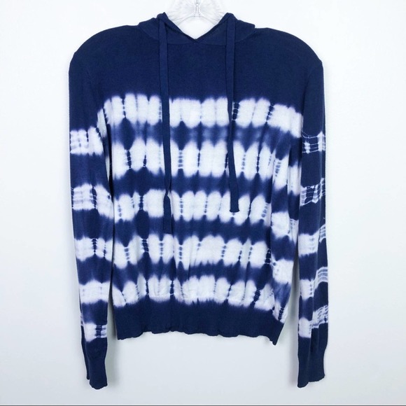 Aqua Tie Dye Long Sleeve Hoodie Blue White Medium - Picture 2 of 9